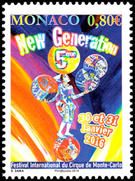 5-й Международный цирковой фестиваль "Новое поколение". Почтовые марки Монако.