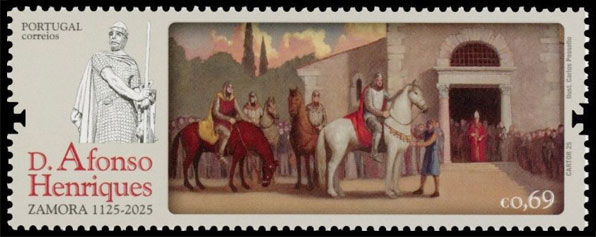 The 900th Anniversary of Afonso Henriques knighting himself. Postage stamps of Portugal.