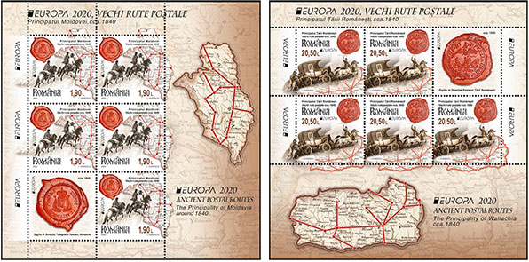 Europe. Ancient Postal Routes. Postage stamps of Romania.