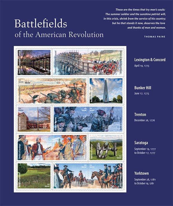 Battlefields of the American Revolution. Postage stamps of USA.