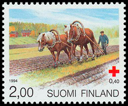 Red Cross. Finnish horses . Postage stamps of Finland.