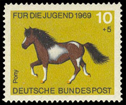 Лошади. В пользу молодежи. Почтовые марки Германии. ФРГ.