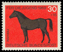 Лошади. В пользу молодежи. Почтовые марки Германии. ФРГ.
