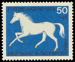 Лошади. В пользу молодежи. Почтовые марки Германии. ФРГ.