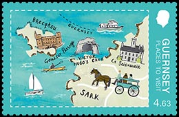  Places to Visit in Guernsey. Postage stamps of Great Britain. Guernsey.