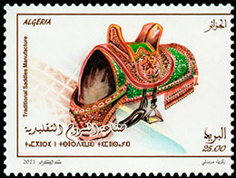 Traditional saddle manufacture. Postage stamps of Algeria.