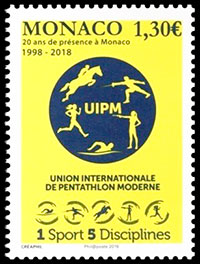 20 Years of the International Union of Modern Pentathlon in Monaco. Postage stamps of Monaco 2018-08-09 12:00:00